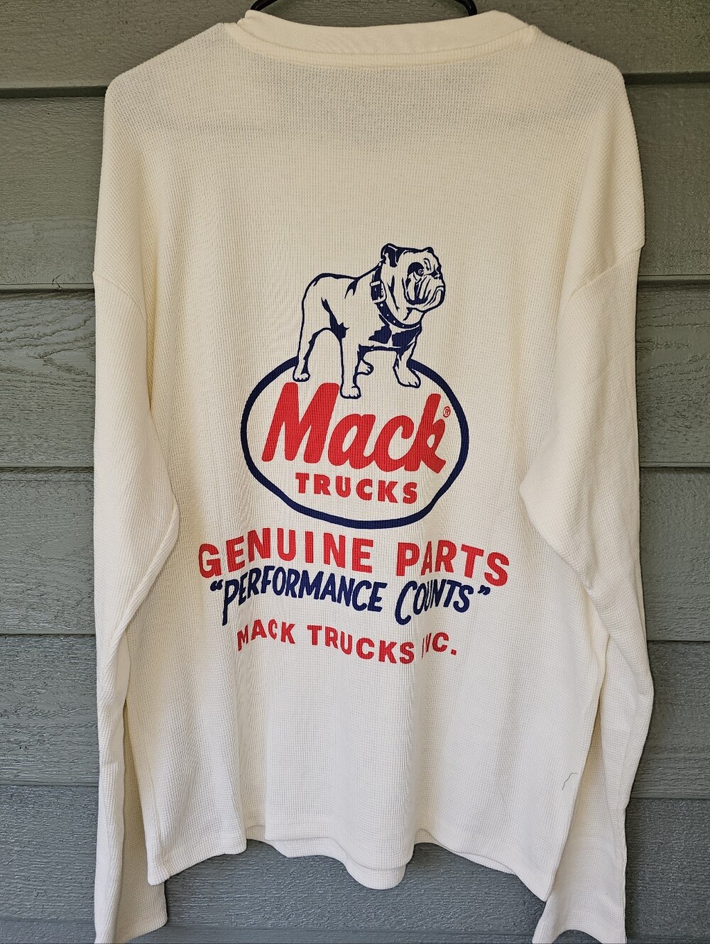 Mack Truckers 'Genuine Parts' Thermal Waffle-Knit Cream Long-Sleeve Shirt-Large